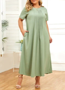 Green Pocket Plus Size Shift Dress -Elegance Swimwear Store 335824 P 16881124509034