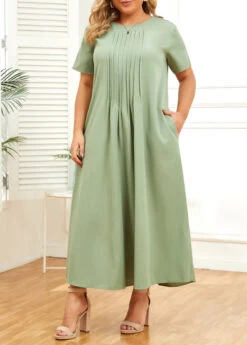 Green Pocket Plus Size Shift Dress -Elegance Swimwear Store 335824 P 16881124509863