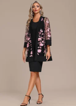 Embroidery Black Two Piece Shift Dress And Cardigan -Elegance Swimwear Store 335835 P 16901959205685