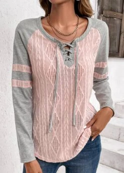 Plus Size Light Pink Twisted Long Sleeve T Shirt -Elegance Swimwear Store 336027 P 16908067740933