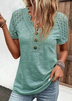 Plus Size Green Lace Short Sleeve T Shirt -Elegance Swimwear Store 336109 P 16871565995745
