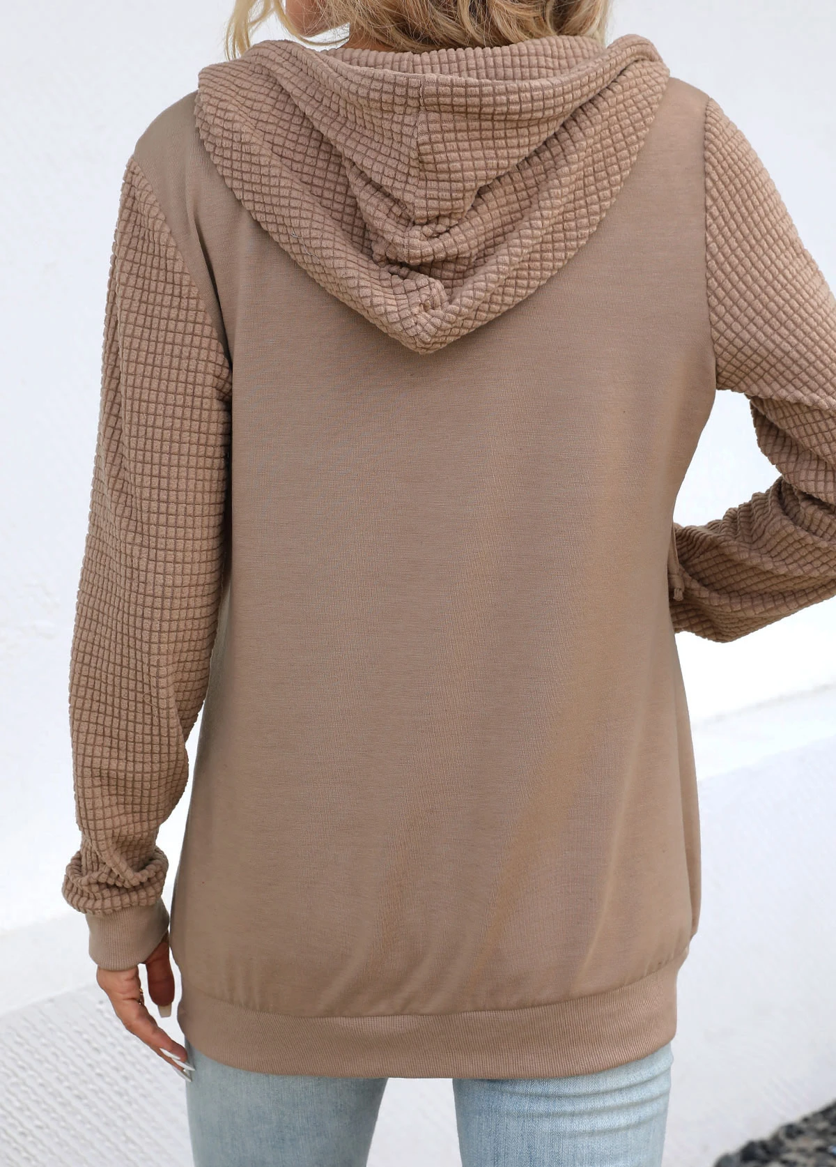 Plus Size Light Coffee Pocket Long Sleeve Hoodie 2 Plus Size Light Coffee Pocket Long Sleeve Hoodie - Image 2