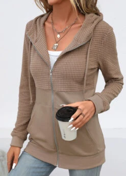 Plus Size Light Coffee Pocket Long Sleeve Hoodie 8 Plus Size Light Coffee Pocket Long Sleeve Hoodie -Elegance Swimwear Store 336164 P 16893250299722