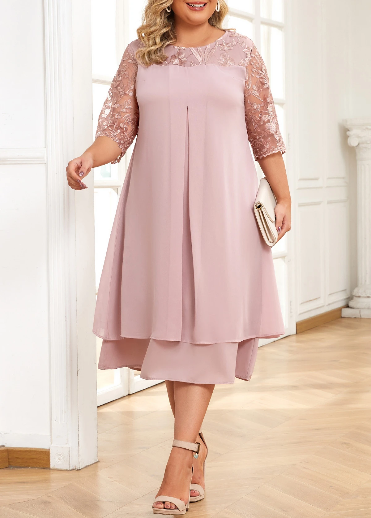 Light Pink Embroidery Plus Size A Line Dress 6 Light Pink Embroidery Plus Size A Line Dress - Image 6