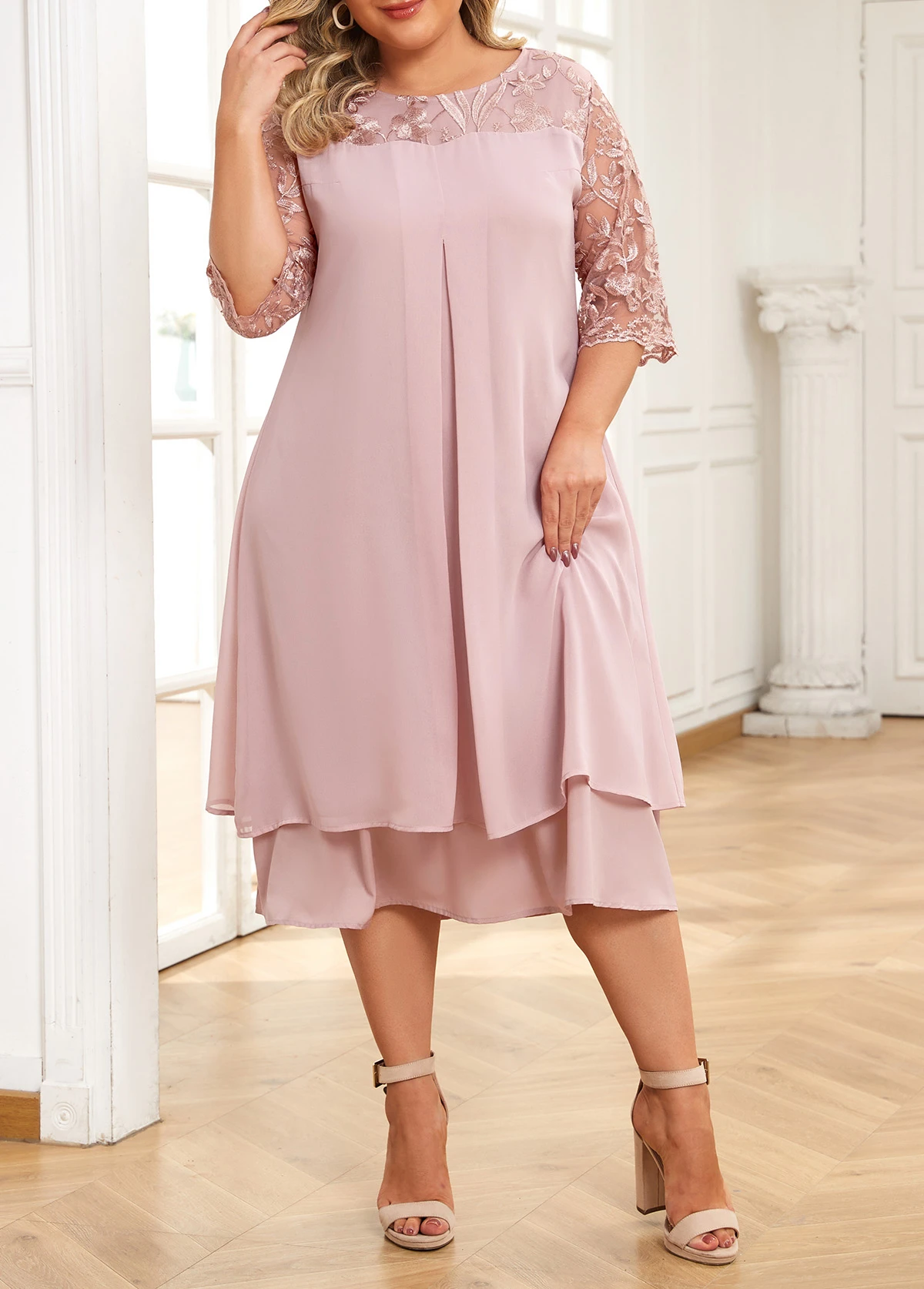 Light Pink Embroidery Plus Size A Line Dress 5 Light Pink Embroidery Plus Size A Line Dress - Image 5