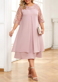 Light Pink Embroidery Plus Size A Line Dress