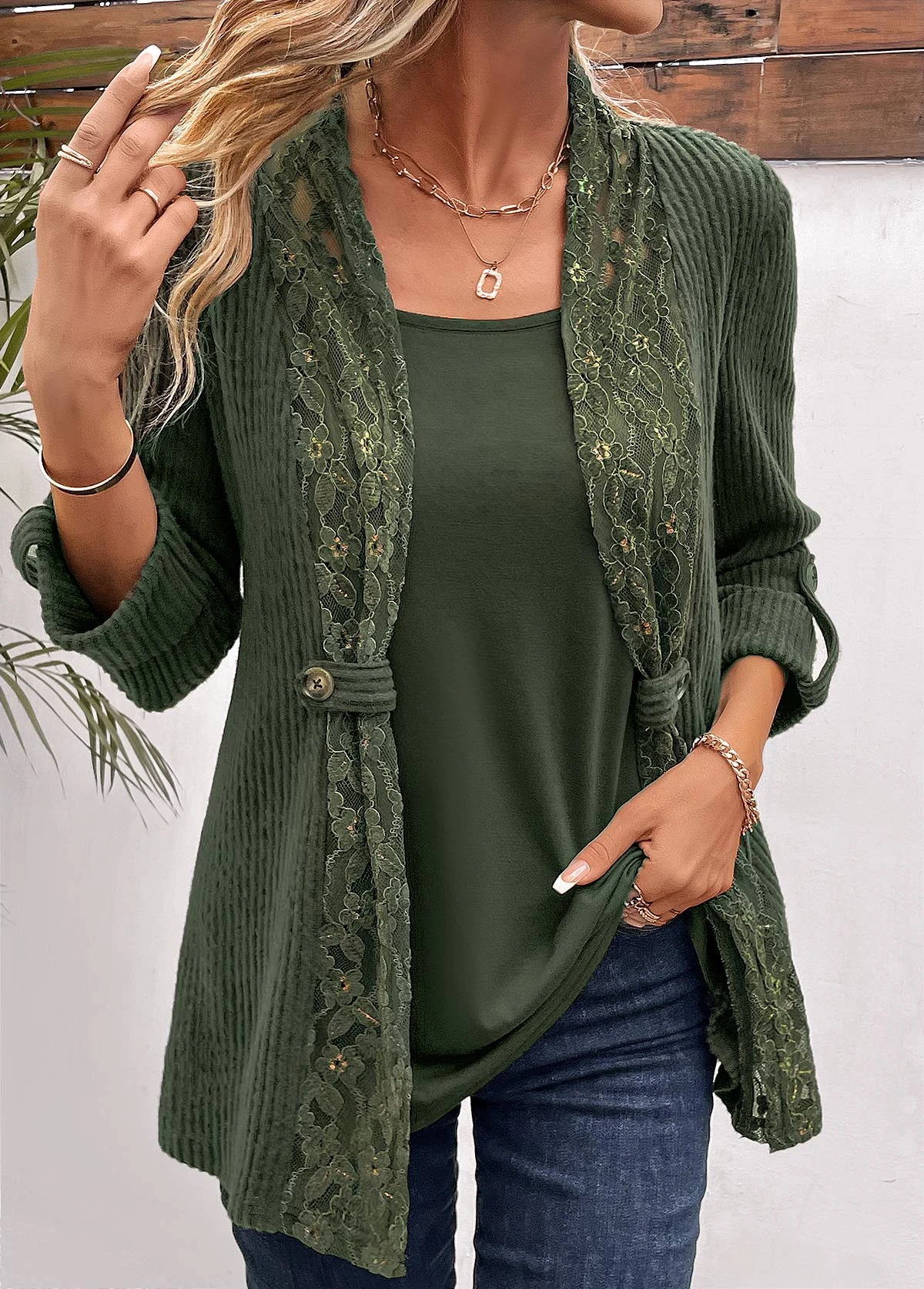 Plus Size Olive Green Fake 2in1 T Shirt 11 Plus Size Olive Green Fake 2in1 T Shirt - Image 11