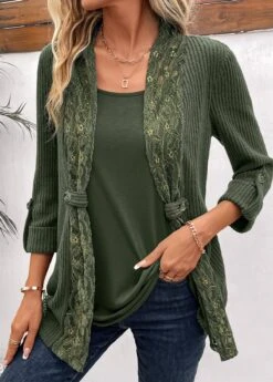 Plus Size Olive Green Fake 2in1 T Shirt 21 Plus Size Olive Green Fake 2in1 T Shirt -Elegance Swimwear Store 336500 P 16908047552253