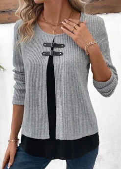 Plus Size Light Grey Marl Layered Blouse