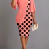 Coral Asymmetry Polka Dot Half Sleeve Bodycon Dress