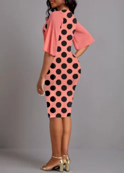 Coral Asymmetry Polka Dot Half Sleeve Bodycon Dress 4 Coral Asymmetry Polka Dot Half Sleeve Bodycon Dress -Elegance Swimwear Store 336914 P 1687333980321