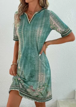 Green Patchwork Floral Print Shift Dress 10 Green Patchwork Floral Print Shift Dress -Elegance Swimwear Store 337051 P 16897664173904