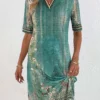 Green Patchwork Floral Print Shift Dress