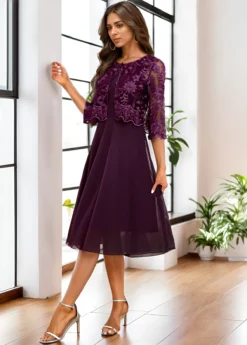 Dark Purple Lace Embroidery A Line Dress -Elegance Swimwear Store 337092 P 16980269921178