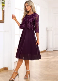Dark Purple Lace Embroidery A Line Dress -Elegance Swimwear Store 337092 P 16980269923022