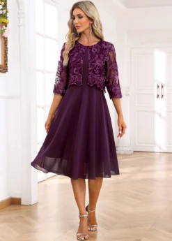 Dark Purple Lace Embroidery A Line Dress -Elegance Swimwear Store 337092 P 16980269923094
