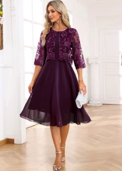 Dark Purple Lace Embroidery A Line Dress