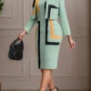 Plus Size Sage Green Two Piece Geometric Print Dress