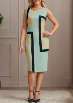 Sage Green Two Piece Geometric Print Dress And Cardigan -Elegance Swimwear Store 337109 P 1694484860253 1