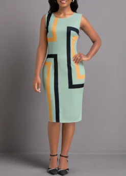 Sage Green Two Piece Geometric Print Dress And Cardigan -Elegance Swimwear Store 337109 P 1694484862264 1