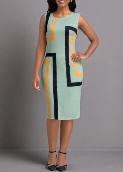 Plus Size Sage Green Two Piece Geometric Print Dress -Elegance Swimwear Store 337109 P 1694484862264