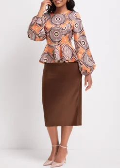 Orange Patchwork Tribal Print Long Sleeve Dress 9 Orange Patchwork Tribal Print Long Sleeve Dress -Elegance Swimwear Store 337112 P 16917223497074