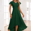 Blackish Green Twist High Low Short Sleeve Dress