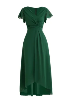 Blackish Green Twist High Low Short Sleeve Dress -Elegance Swimwear Store 337246 P 16947410523446