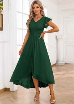 Blackish Green Twist High Low Short Sleeve Dress -Elegance Swimwear Store 337246 P 16947410523673