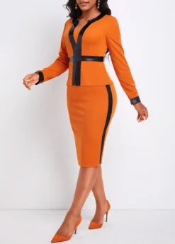 Orange Fake 2in1 Long Sleeve Bodycon Dress -Elegance Swimwear Store 337359 P 16941403394953