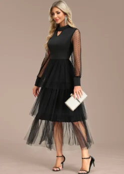 Black Patchwork Long Sleeve Stand Collar Dress -Elegance Swimwear Store 337438 P 16929596800084