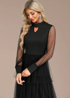 Black Patchwork Long Sleeve Stand Collar Dress -Elegance Swimwear Store 337438 P 16929596809995