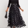Black Patchwork Long Sleeve Split Neck Maxi Dress
