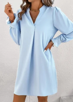 Light Blue Ruched Short Shift Dress -Elegance Swimwear Store 337575 P 16896773476112