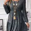 Dark Grey Ruched Short Long Sleeve Dress