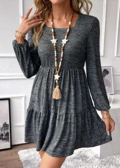 Dark Grey Ruched Short Long Sleeve Dress