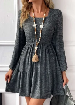 Dark Grey Ruched Short Long Sleeve Dress -Elegance Swimwear Store 338009 P 16909727936875