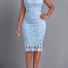 Light Blue Lace Short Sleeve Bodycon Dress