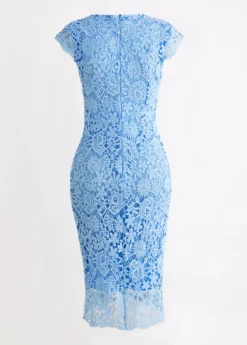 Light Blue Lace Short Sleeve Bodycon Dress -Elegance Swimwear Store 338056 P 16947685192425