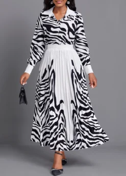 White Pleated Zebra Stripe Print Maxi Top And Skirt -Elegance Swimwear Store 338059 P 16910581661354