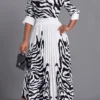White Pleated Zebra Stripe Print Maxi Top And Skirt