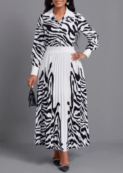 White Pleated Zebra Stripe Print Maxi Top And Skirt -Elegance Swimwear Store 338059 P 16910581668363