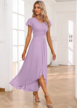 Light Purple Twist High Low Short Sleeve Dress -Elegance Swimwear Store 338348 P 16893302172824