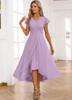 Light Purple Twist High Low Short Sleeve Dress -Elegance Swimwear Store 338348 P 16893302173082