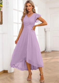 Light Purple Twist High Low Short Sleeve Dress -Elegance Swimwear Store 338348 P 16893302177313