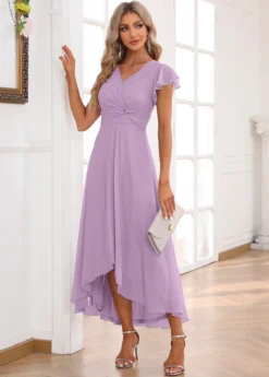 Light Purple Twist High Low Short Sleeve Dress -Elegance Swimwear Store 338348 P 16893302178205