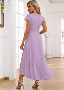 Light Purple Twist High Low Short Sleeve Dress -Elegance Swimwear Store 338348 P 16893302179751