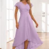 Light Purple Twist High Low Short Sleeve Dress