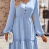 Light Blue Ruched Long Sleeve Dress