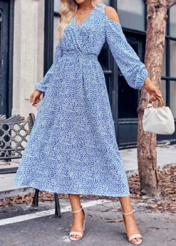 Blue Cut Out Ditsy Floral Print Dress -Elegance Swimwear Store 338537 P 1689753809251